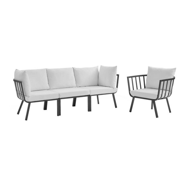 Modway Furniture Riverside Outdoor Patio Aluminum Set, Gray White - 4 Piece EEI-3784-SLA-WHI